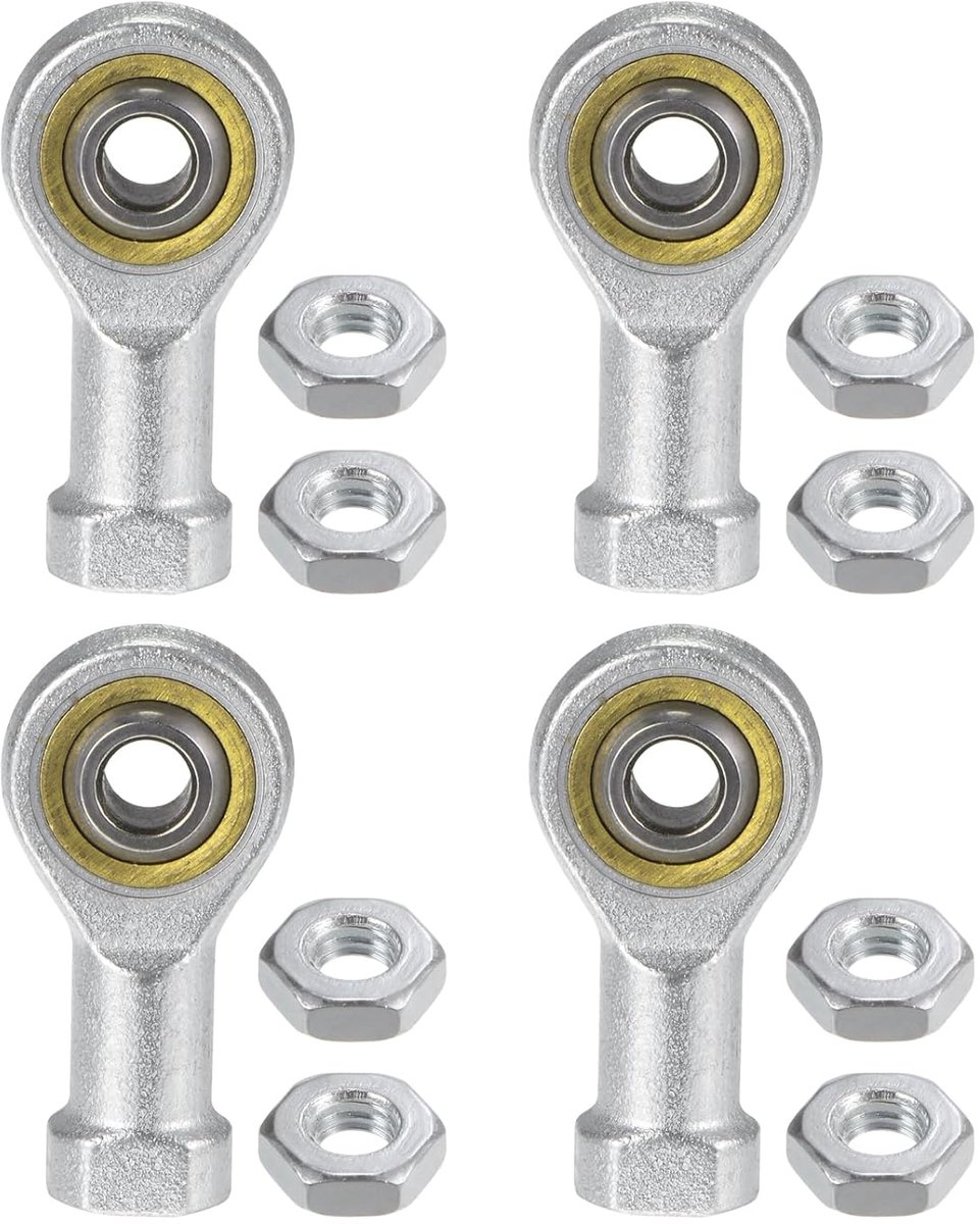 M6 scharnierende lagers, 4 stuks, 6 mm boring, M6 x 1 vrouwelijke rechtse schroefdraad, vrouwelijk scharnierlager met contramoeren, 45# koolstofstaal