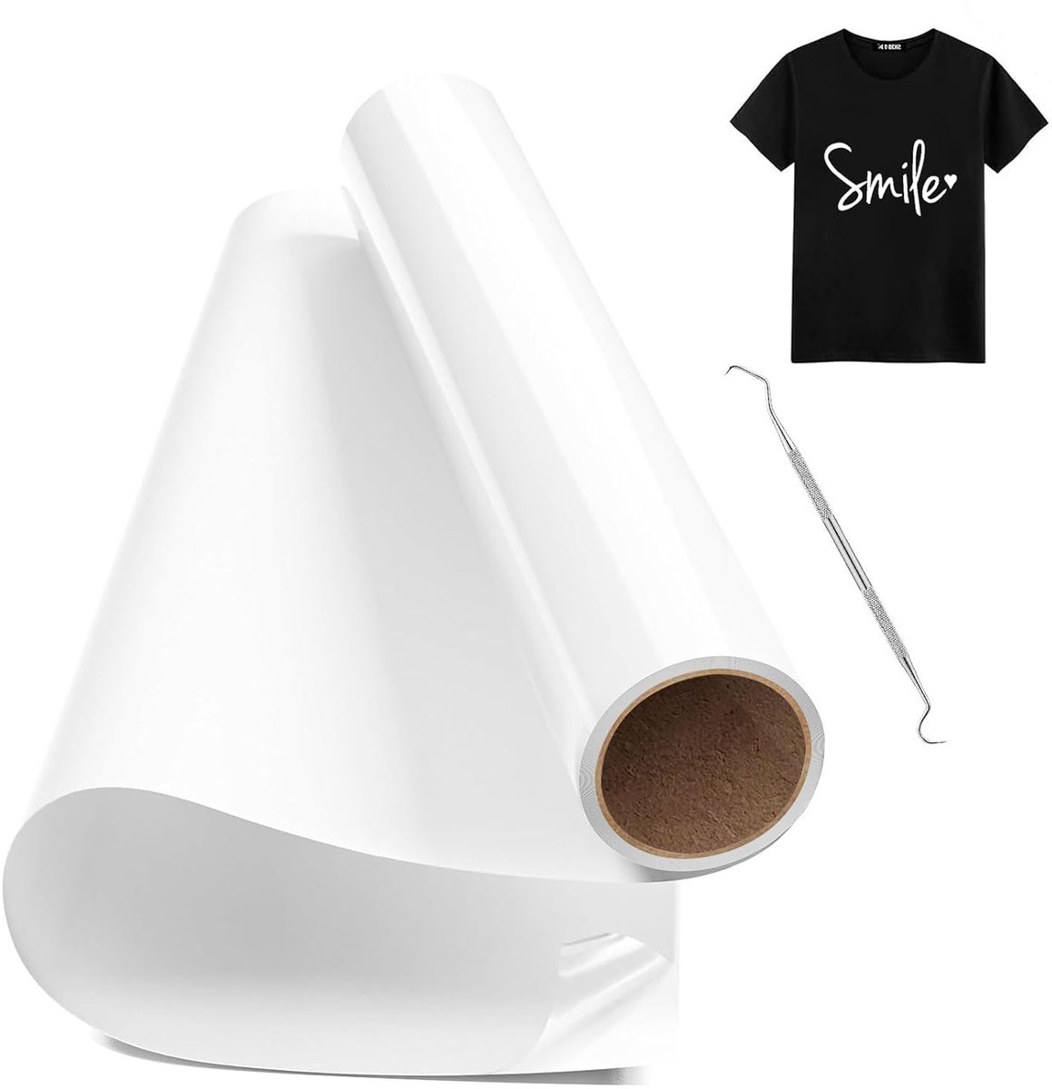 On Vinyl Wit, 30.5cm x 150cm Opstrijkbare Vinylrol Voor Stoffen met Wiedgereedschap, Heat Transfer Vinyl, Flex Folie Wit Voor T-Shirt DIY