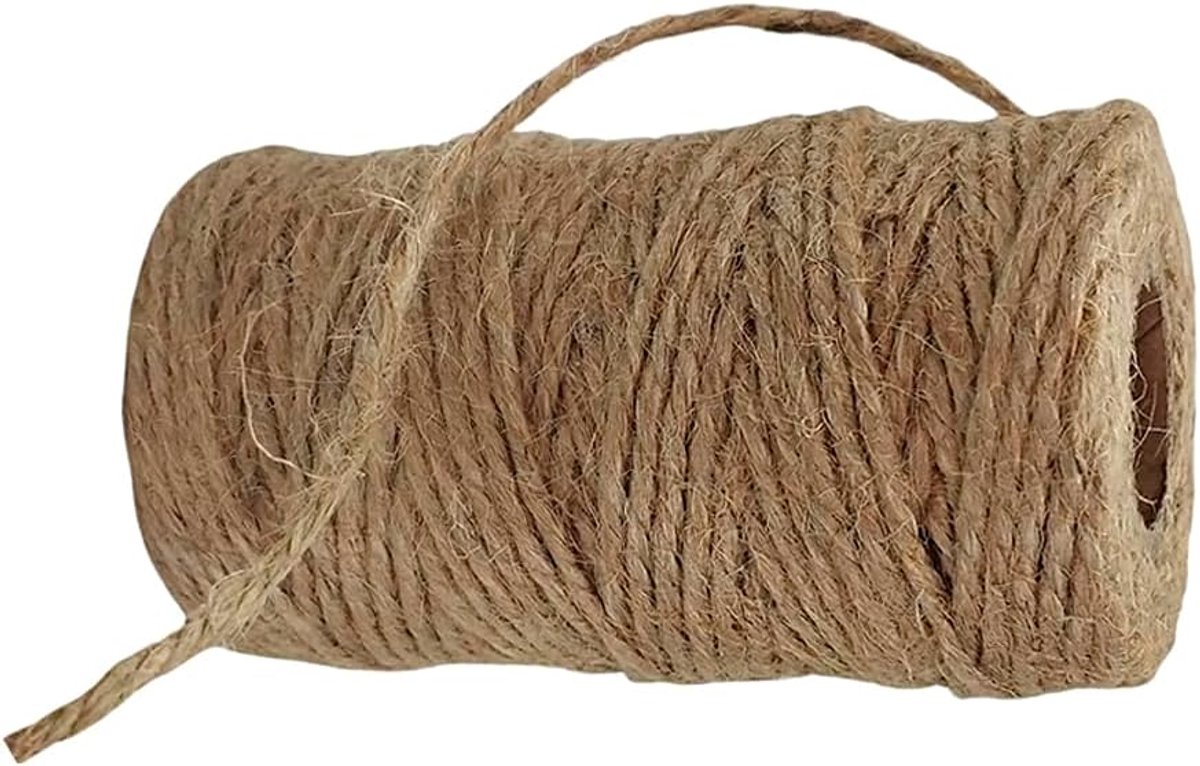 garen, bolletjes, fijn koord, rol met koord, natuurlijk jutegaren om te binden of te weven, fijn jute koord (3 mm x 100 m)