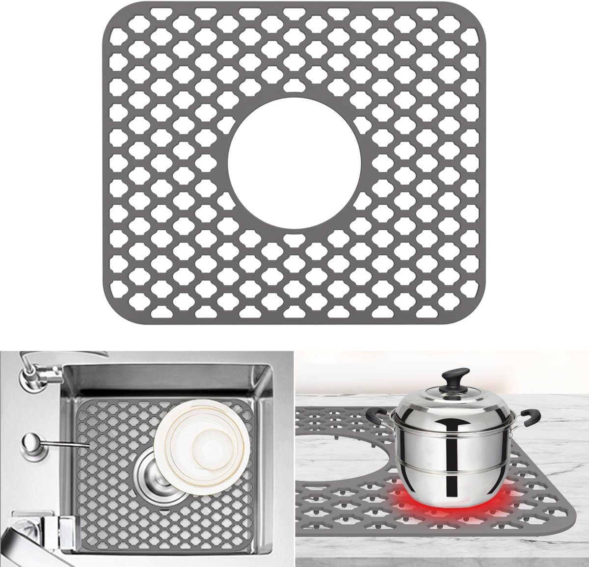 silicone, 34 x 29 cm, rechthoekig, hittebestendig, spoelmat voor spoelbak, antislip, voor keuken, inklapbare spoelbak