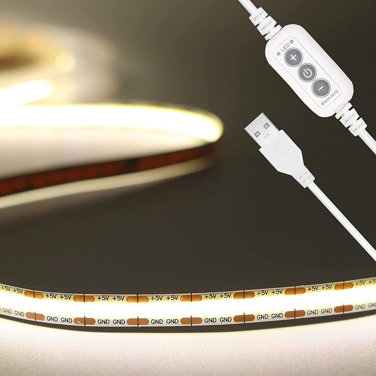 5V USB led strip Natuurlijk wit 4000K 2m,640leds dimbaar COB led strip verlichting CRI90+ tv achtergrondverlichting,flexibele vloerlamp voor keuken,slaapkamer,thuis,doe het zelf verlichting