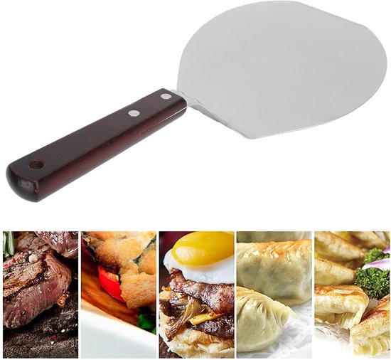 Roestvrijstalen Pizzaschep met Houten Handvat, Taartserveerspatel, Keukenspatel voor Taartpizza-pannenkoek, Keukengereedschap Taartschep, Voedselspatel (Ronde — afbeelding 5