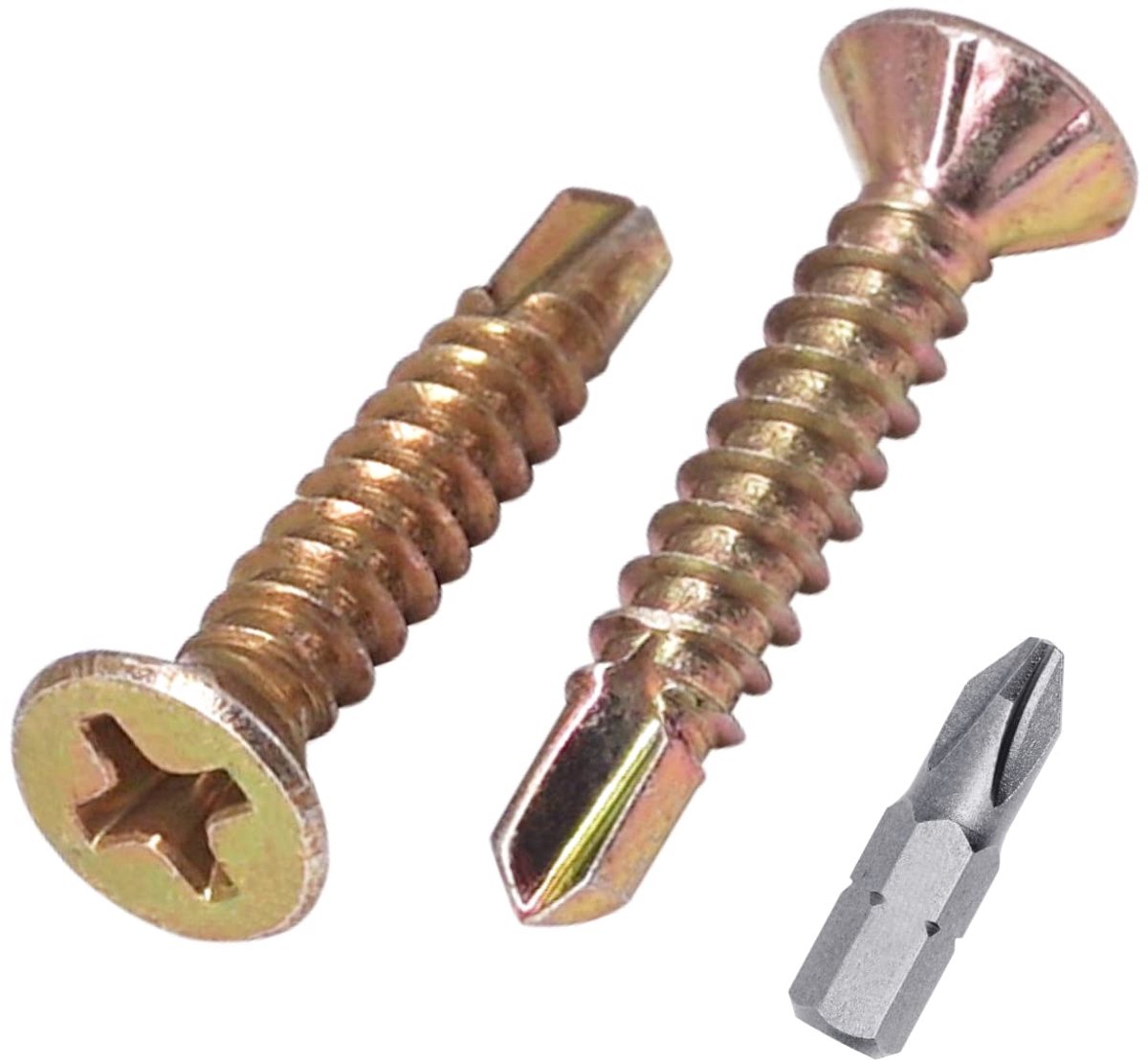 (Pack van 100 stuks) DIN 7504 P verzinkt geel 3,9 x 22 mm zelfborende schroeven voor metaal, verzonken kruiskopkop, plaatschroef (100, 3,9 x 22 mm)
