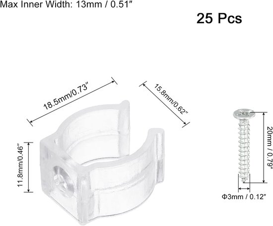 25 Stks T5 U Clips Houder Beugel voor LED Gloeilamp Montagebeugel Ondersteuning Plastic TL Buis Houder met Schroeven om Doorzakken te voorkomen, Helder — afbeelding 4