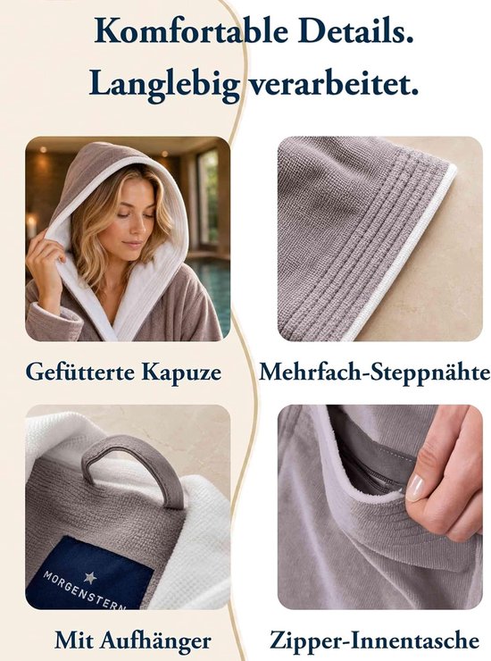 Badjas Dames I Katoen I Velours Badstof I Capuchon I Lang — afbeelding 3