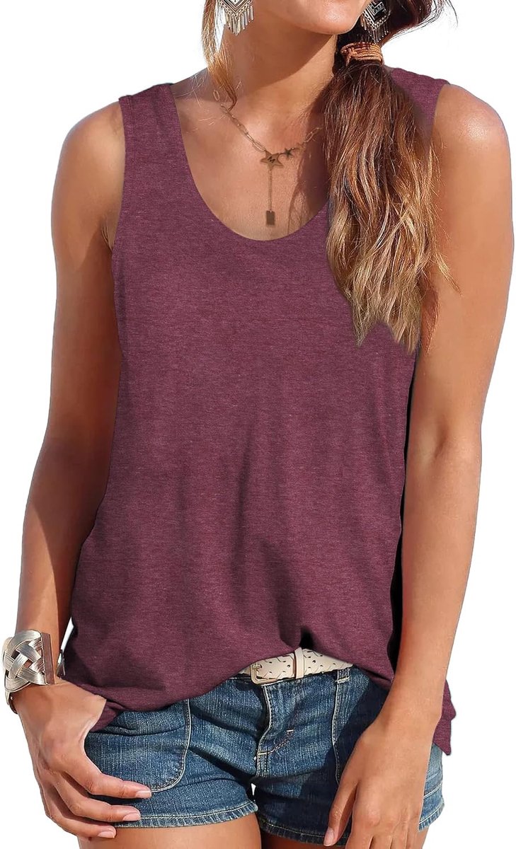 Tanktop voor dames, zomer, mouwloos, bovenstuk, zomermode, ronde hals, shirt voor dames