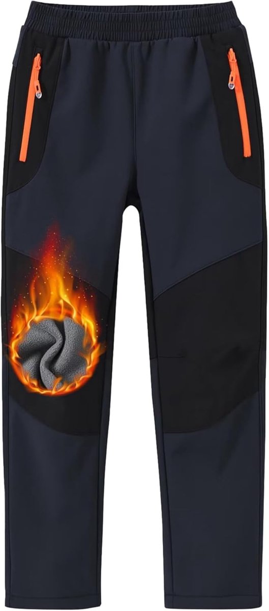 Softshellbroek voor kinderen, skibroek, thermobroek, werkbroek, jongens, meisjes, zacht, ademend, met zak met ritssluiting
