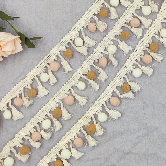 Pomponboord en linten voor het naaien, kwastboord, pomponband, pompon, fringen, lint, voor banken, stofdecoratie, naaien, knutselen, gordijnen, kleding (A#, 5M) — afbeelding 5