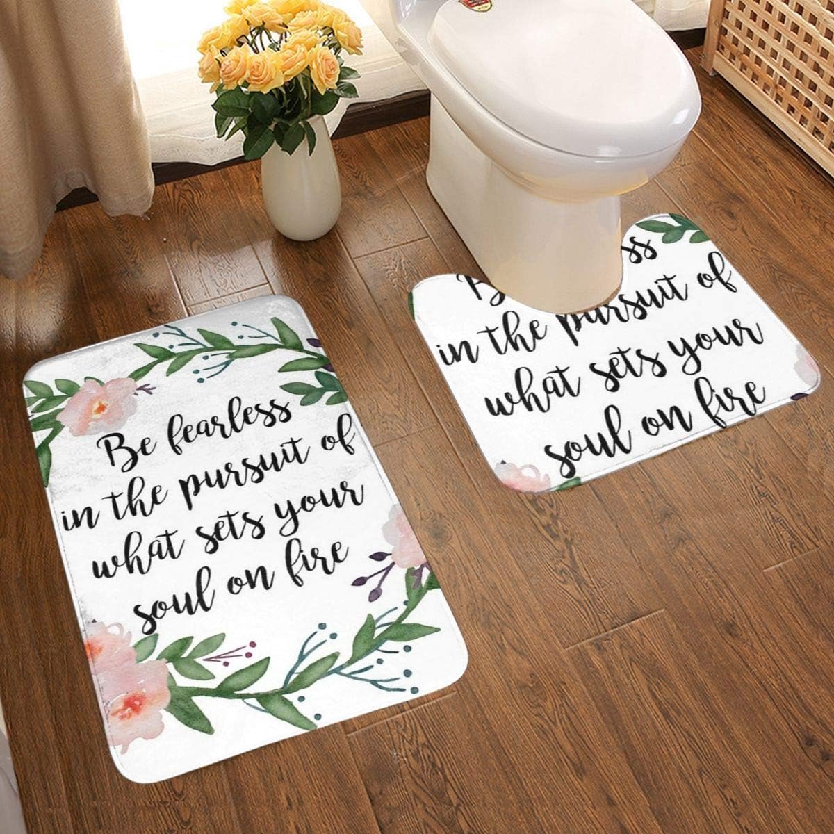 Fearless 2-delige zachte anti-slip badmatset, textuur fotografie inclusief 80x50cm hoge Absorbency wc-bril en 50x40cm microvezel zachte zachte zachte badtapijt, anti-slip mat wasbaar.