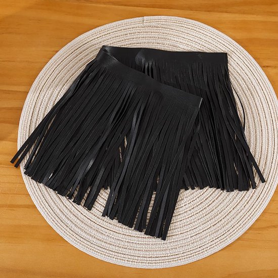 2,7 m lange franjes, 6 cm, leren franjes, band voor doe-het-zelf naaien, zwart - Kwastjes, PU-lederen kwastrand, snijfranjes, franjes voor kleding, jurk, tas, handwerk — afbeelding 4