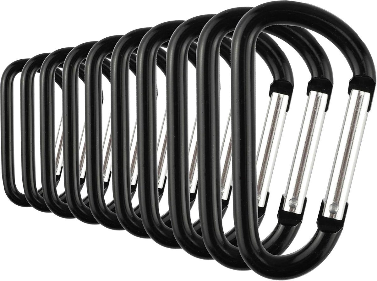 Aluminium karabijnhaken 3,8/4,8/5,8/6/7 cm clip, D-vorm karabijnset, karabijnhaak met kliksluiting voor kamperen, wandelen, reizen, sleutelhanger
