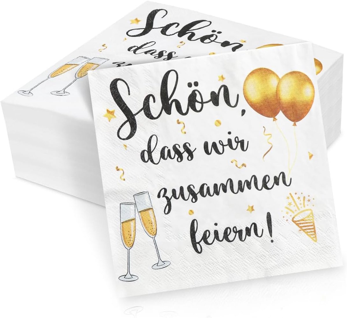 40 stuks servetten verjaardag, servetten met spreuk "Schön, dass wir zusammen feiern", wegwerpservetten, wit, feestservetten voor doop, babyshower, verjaardag, tafeldecoratie, bruiloftsservetten
