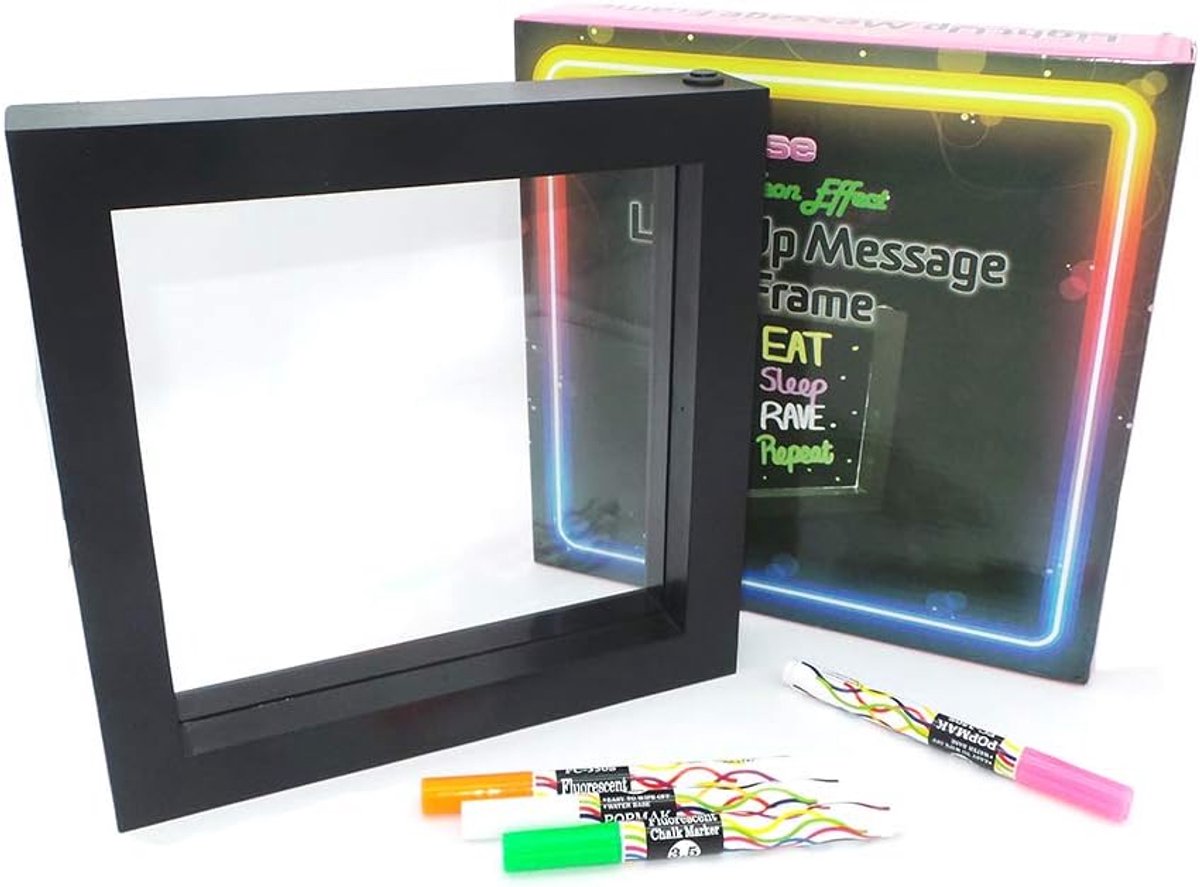 Glowhouse Premium Light Up LED Neon Message Frame Memo Board Inclusief 4 Neon Pennen