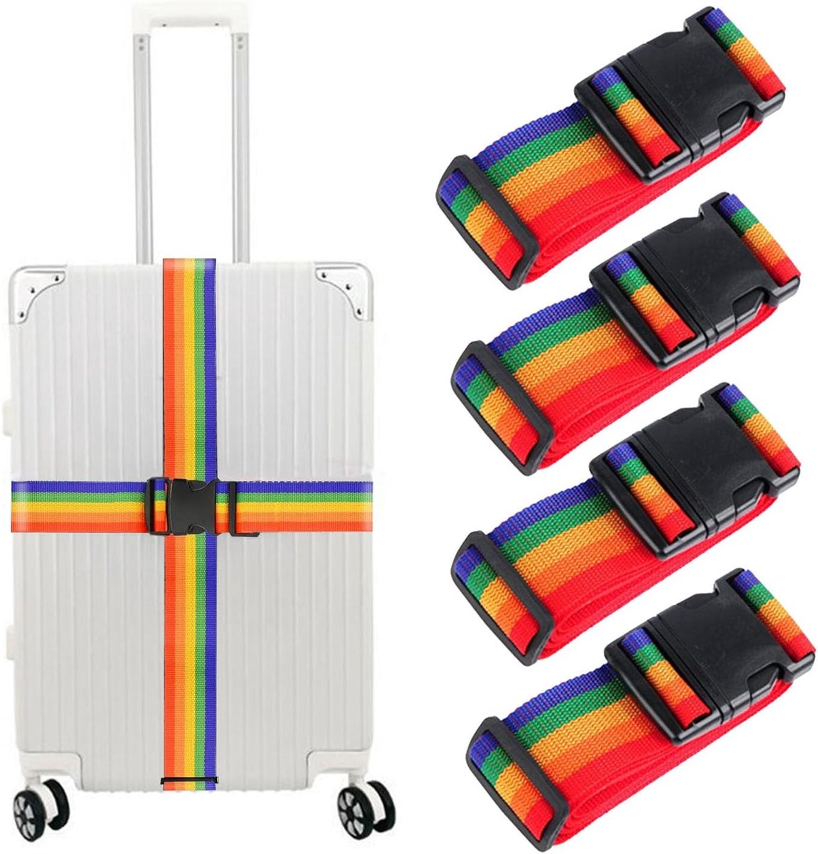 Bagageriemen voor koffers, verdikte versterkte heavy-duty bagageriemen, verstelbare reisriem voor koffers (regenboog)