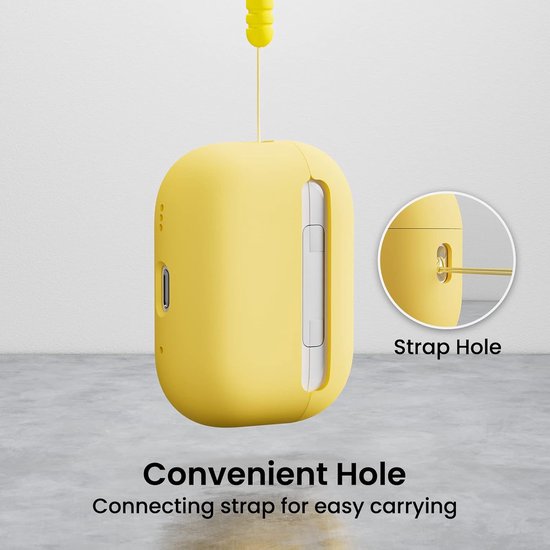 Compatibel met Airpods Pro 2 hoesje (2022), beschermende vloeibare siliconen hoes voor Airpods Pro 2e Generatie met Lanyard Zachte Huid Front LED Zichtbaar - Citroengeel van compatibel — afbeelding 2