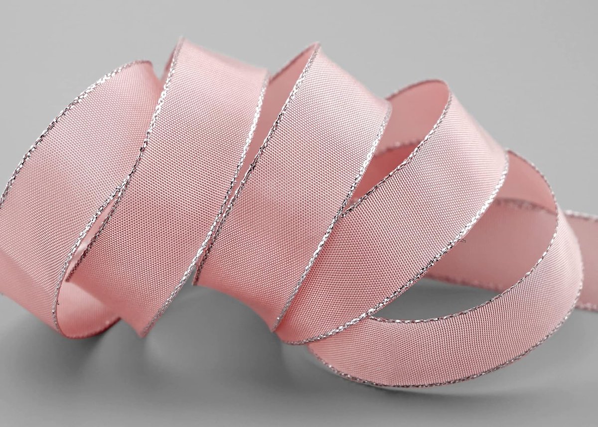 25 m x 25 mm Dekoband Fairy Tale ROSA zilver draad rand lint met Lurex metalen garen lint gouden rand zilveren rand cadeaulint Kerstmis stoffen lint metallic glanzend