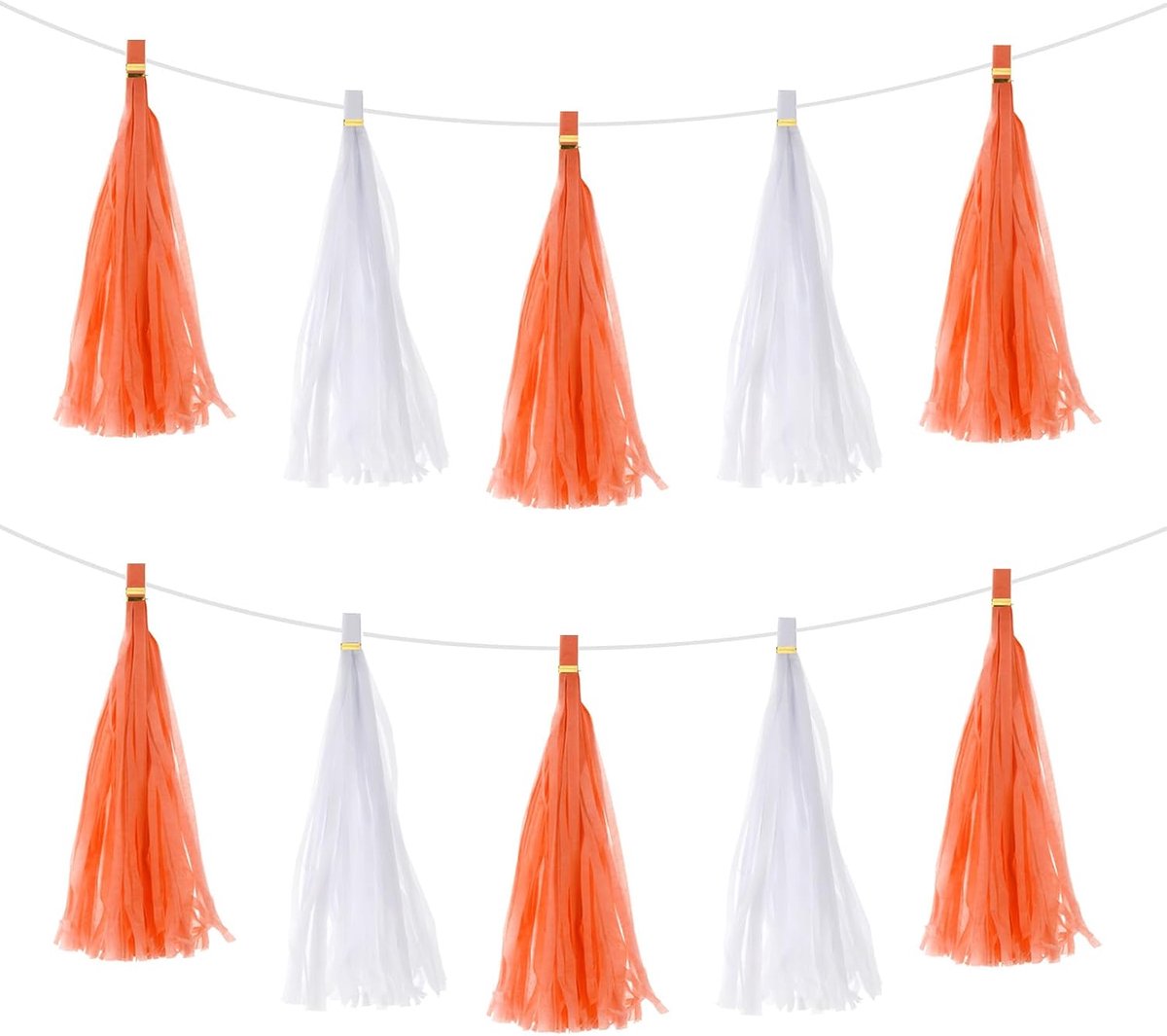 20 stuks feloranje, slinger met witte kwasten, banner, kwastjes, zijdepapier, touw, knutselset voor feest, verjaardag, jubileum, bruiloft