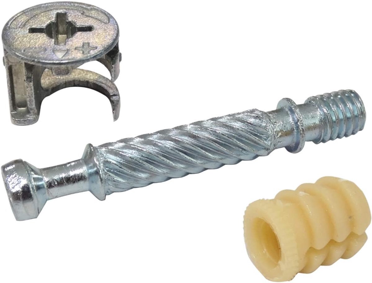 C41550 30-delige set met bouten en beslag voor montage van Rastex plaat 18 mm meubelstuk met pluggen van kunststof