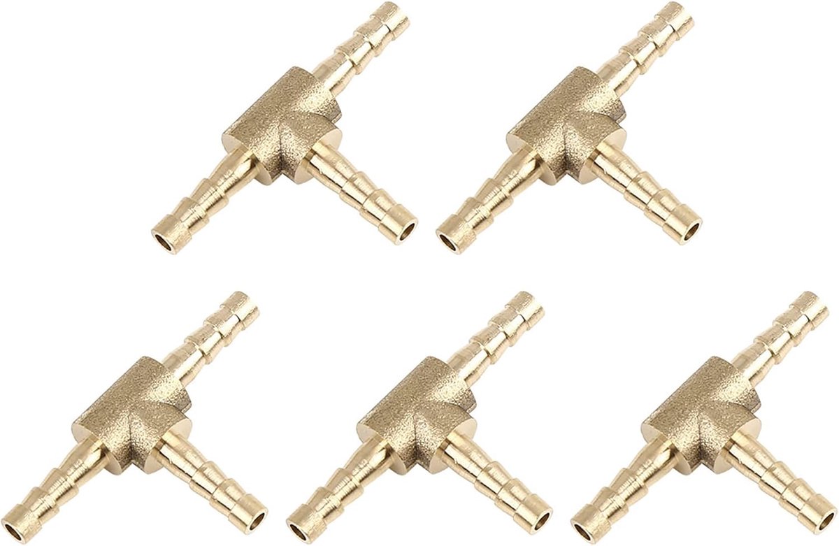 sourcing map 4 mm slang T-connector 3 contacten messing adapter slang olie water lucht 5 stuks | Corrosiebestendig, voor temperatuurcirkels, pneumatische circuits, testapparaten, smeermiddel- en koelmiddelleidingen