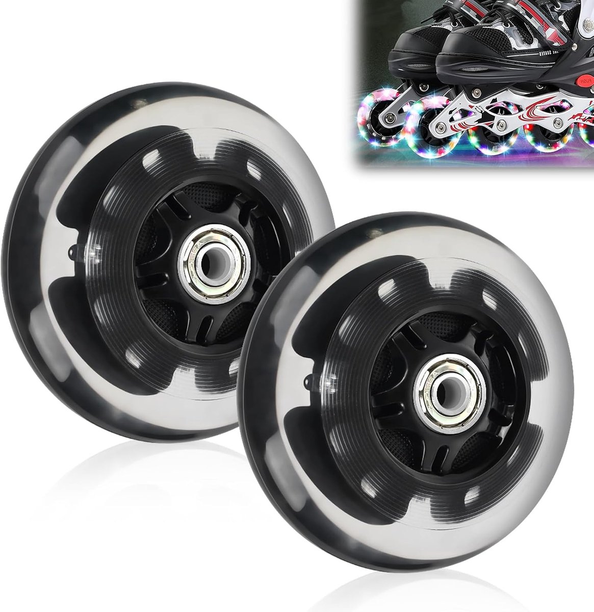 Scooter en 2 stuks led-wielen, 100 mm reservewielen, stuntwielen met led-lichtwielen, 9 kogellagers, scooterwielen voor alle scooters (zwart, 100 mm)