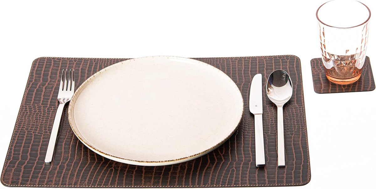 Placemats en onderzetters (set van 4) van gerecycled leer, placemats, 4 stuks placemats en 4 onderzetters, placemats en onderzetters 10 x 10 cm (45,7 x 33,02, Crocko)