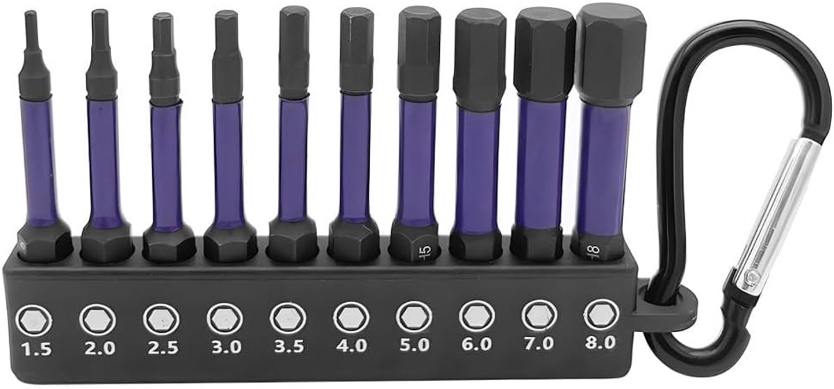 10 stuks inbussleutel zeskantschroevendraaierbitset zeskantkopboorset | Saipor 50 mm magnetische slagschroevendraaierbitset 1/4 zeskantschacht bit (H1,5-H8)