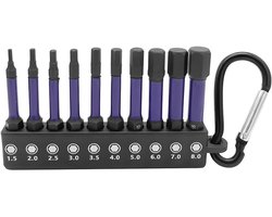 10 stuks inbussleutel zeskantschroevendraaierbitset zeskantkopboorset | Saipor 50 mm magnetische slagschroevendraaierbitset 1/4 zeskantschacht bit (H1,5-H8)