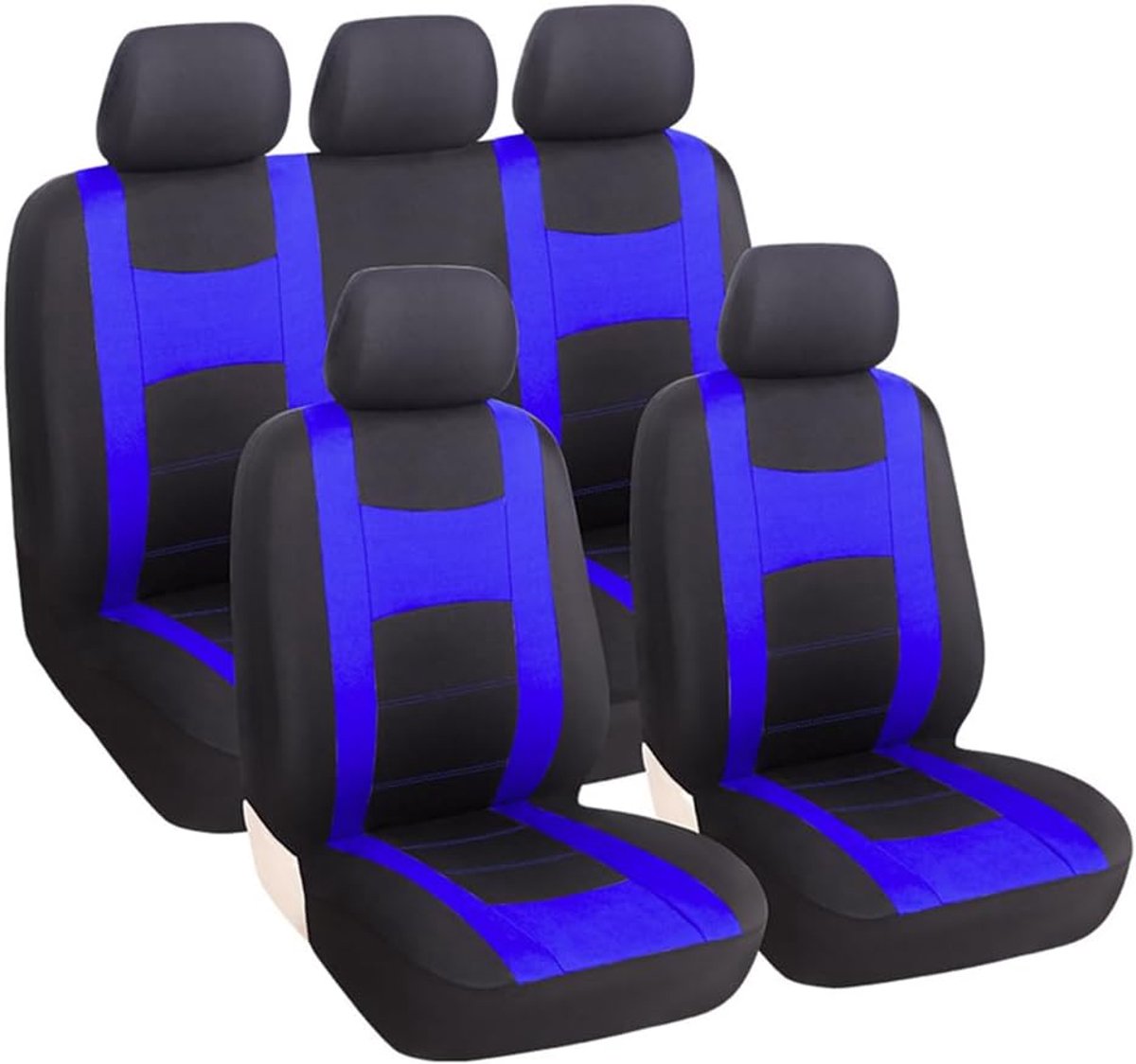 Set van 9 autostoelhoezen, complete set, klassieke autostoelhoezen, stoelbeschermer, autobeschermhoes, autostoel, stoelhoezensets, autostoelhoezenset voor 5 zitplaatsen (Blauw)