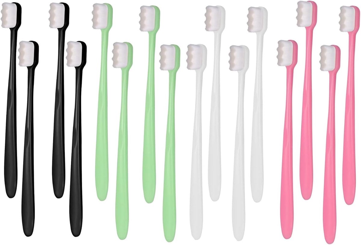 Soft Toothbrush 16 stuks Extra Zachte Tandenborstels, Zachte Micro Nano Handtandenborstel met 20.000 borstelharen voor kwetsbaar tandvlees volwassenen kinderen