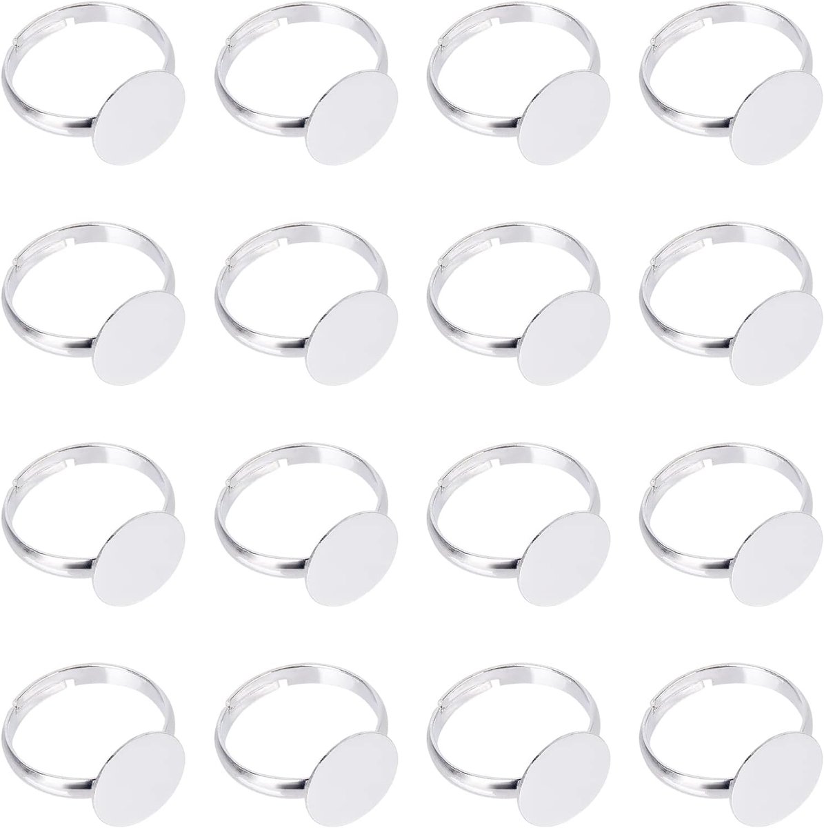 Elite 50 stuks messing Pad Ring Bases, loodvrij en nikkelvrij en cadmiumvrij, verstelbaar, Platinum Color, 12mmTray: ongeveer 8mm in diameter