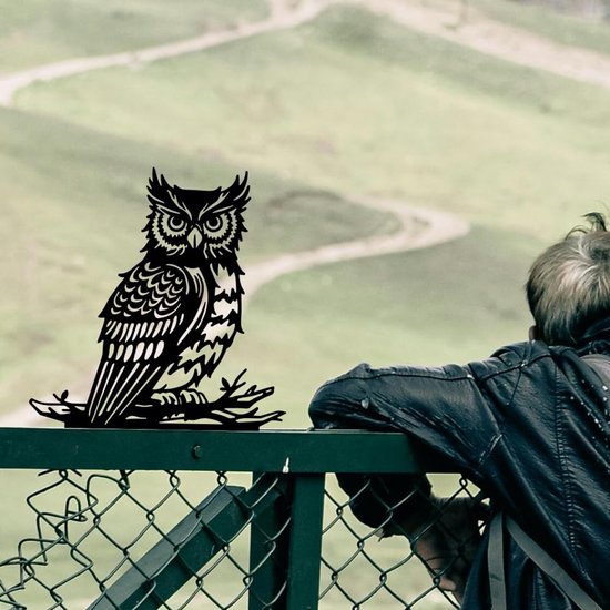 Metalen Uil op Tak - Ijzer Tuin Decor met Zwart Silhouet Vogel voor Outdoor Hek, Boom en Muur Art Ornamenten — afbeelding 5