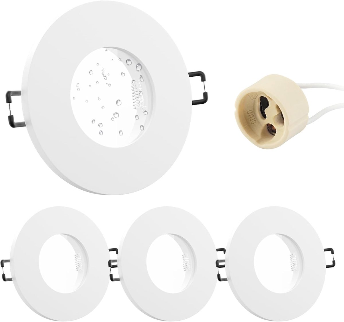 4 x GU10 Aluminium IP65 Wit Inbouwspotbeugel met GU10-fitting 68 mm Waterdicht Extra Plat voor LED Badkamer 230 V