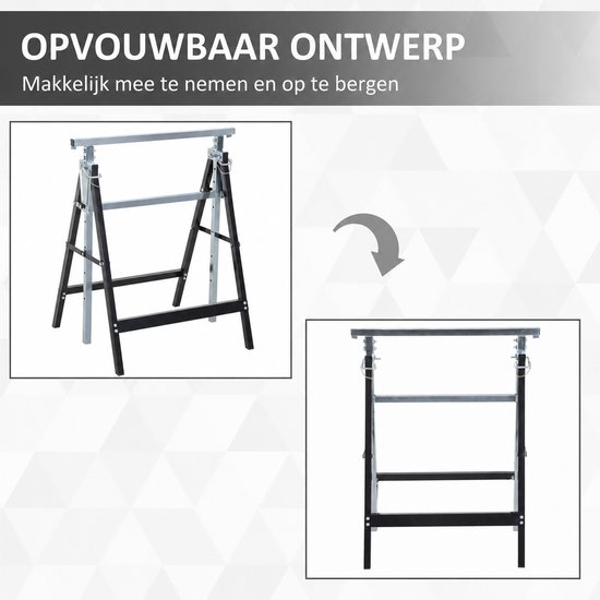 Sello! schragen – zaagbok – werkbok – 2 stuks – verstelbaar – max draagvermogen 200kg – verstelbaar 80 tot 130cm – opvouwbaar – staal — afbeelding 4