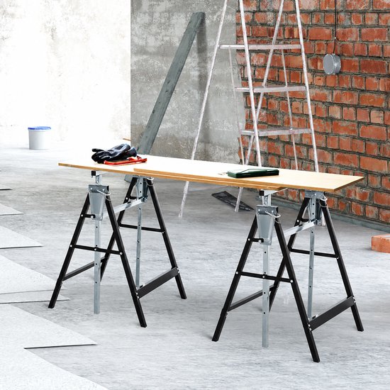Sello! schragen – zaagbok – werkbok – 2 stuks – verstelbaar – max draagvermogen 200kg – verstelbaar 80 tot 130cm – opvouwbaar – staal — afbeelding 2