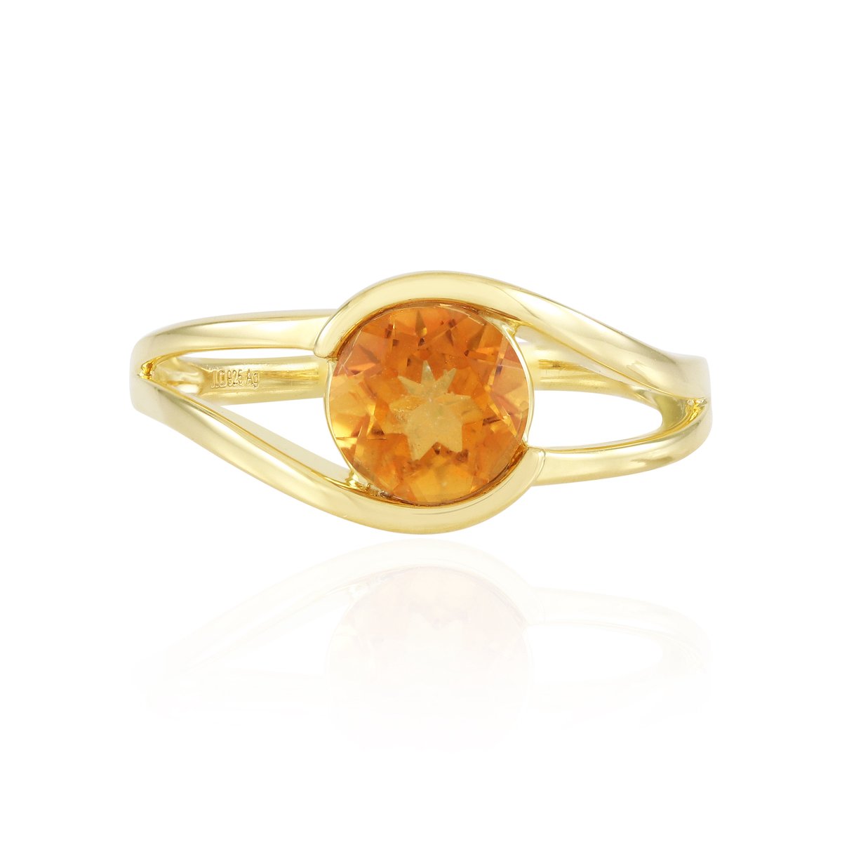 Cavill - Zilveren ring met 1,188 ct Oranje kwarts - 925 Sterling Zilver Verguld - Ronde Bezel-gesette Braziliaanse edelsteen - Elegante damesring