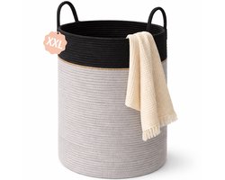 Woning Decor® Wasmand 100L XXL – Katoenen Wasmand – Opbergmand – Wassorteerder –Grijs/Zwart