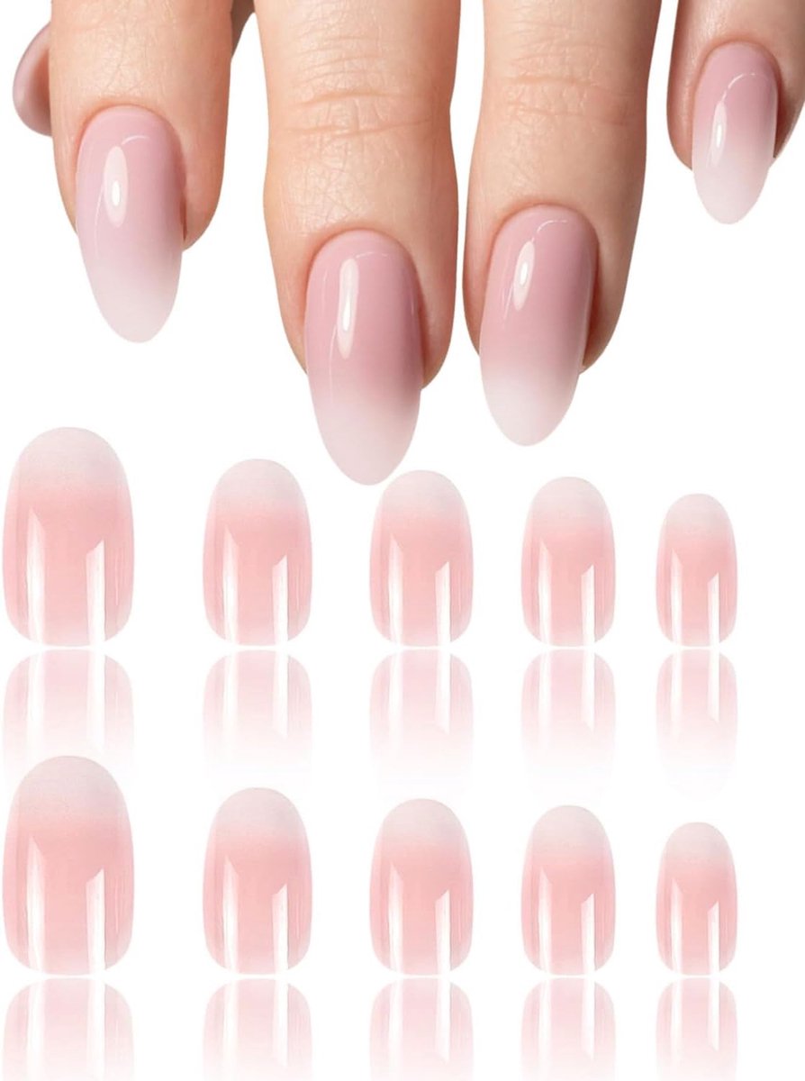 48 stuks soft gel nageltips, ombre roze nagels om op te drukken, kort, middelgroot, vierkant, wit en roze, voor het opplakken van nagels, kunstnagels voor Franse manicure