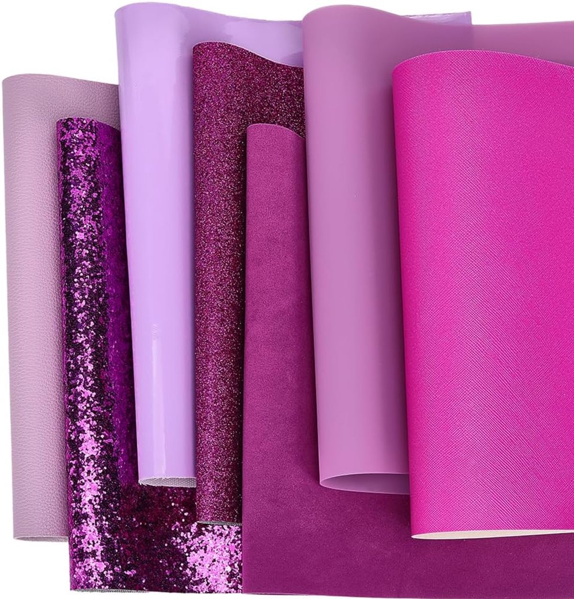 33 x 20 cm 7 Stijlen Kunstleren Rollen 7 Kleuren Effen Kleur PU Kunstleren Vellen Paarse Serie Zacht Waterdicht Synthetisch Vinyl Stof Kunstleren Set voor DIY Ambachten Maken Naaien