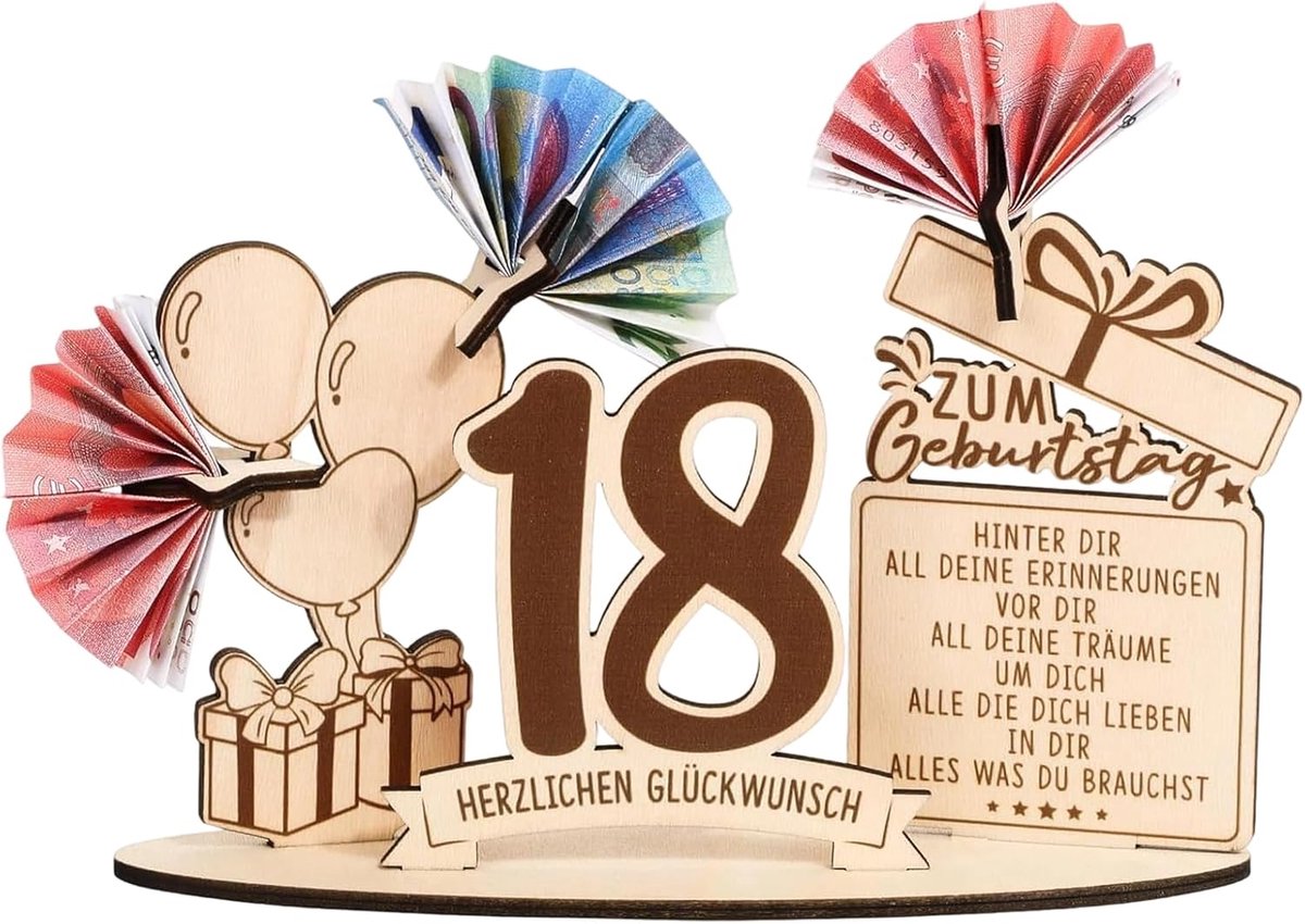 Geldgeschenken voor 18e Verjaardagen voor Jongens en Meisjes, ESYFOR Geldgeschenken voor 18e Verjaardagen, Houten Bord, Gastenboek, Verjaardagscadeau voor Jubilea, Tafeldecoraties