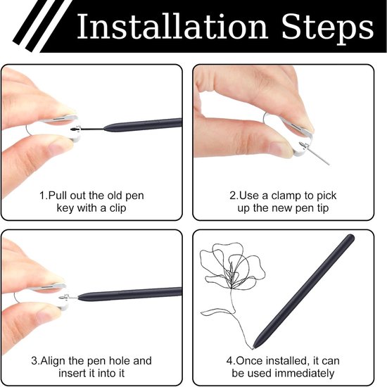 3 stuks universele fijne potloodpunten van titaniumlegering, compatibel met BOOX Pen 2 Pro, punten voor Galaxy Tab, S7 FE pen, vervanging voor S Pen met 2 klemmen inbegrepen — afbeelding 3