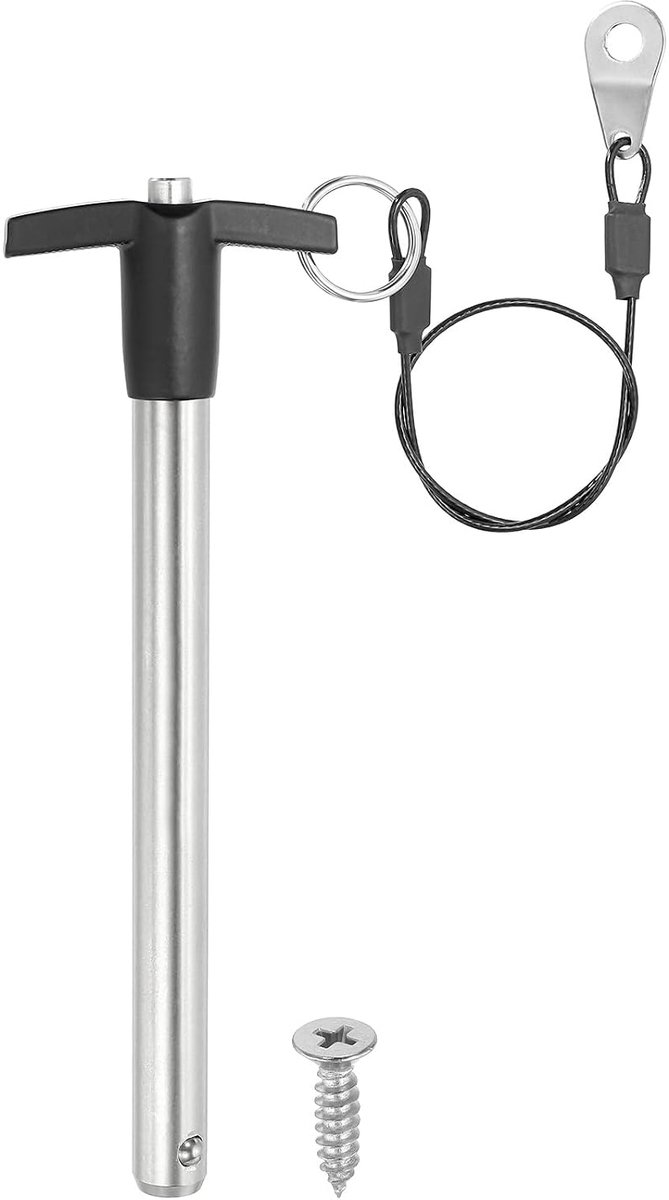 Snelsluitpen van roestvrij staal 304, diameter 1/2 inch (12 mm), nuttige lengte 4,7 inch (120 mm), T-greep vergrendelingspennen met 25 cm en M5-schroeven, zilverkleurig