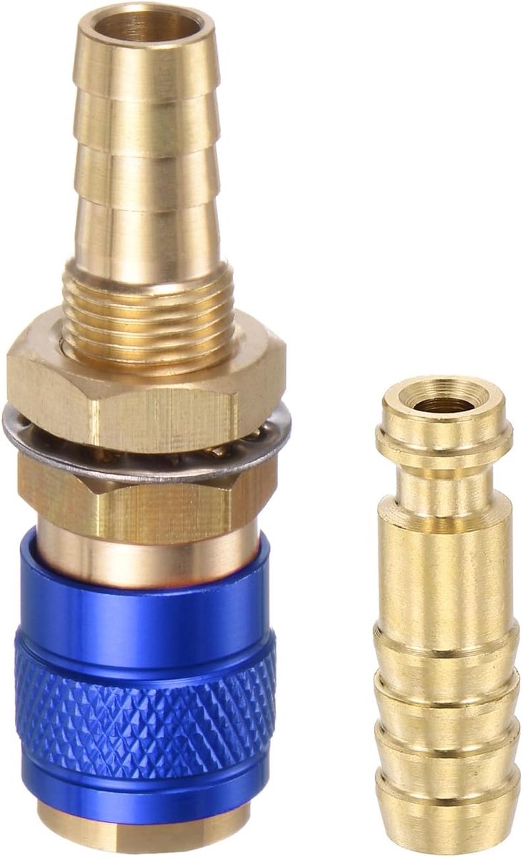 2 stuks gas- en watersnelkoppelingen voor buizen met een binnendiameter van 10 mm met slang voor TIG 12 18 20 27 snelaansluiting lasbrander gasafgifte, blauw