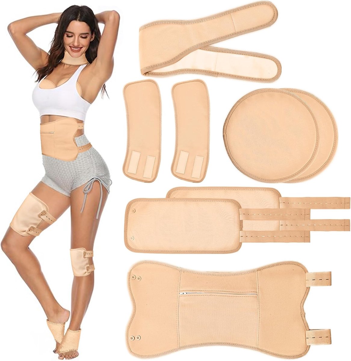 Oil Pack Wrap Kit, Castor Oil Pack Kit, Verstelbare Herbruikbare ricinusolie Biologische Verpakkingsset voor nek, Schouder Borst, Taille Knieën en voeten, Kaki