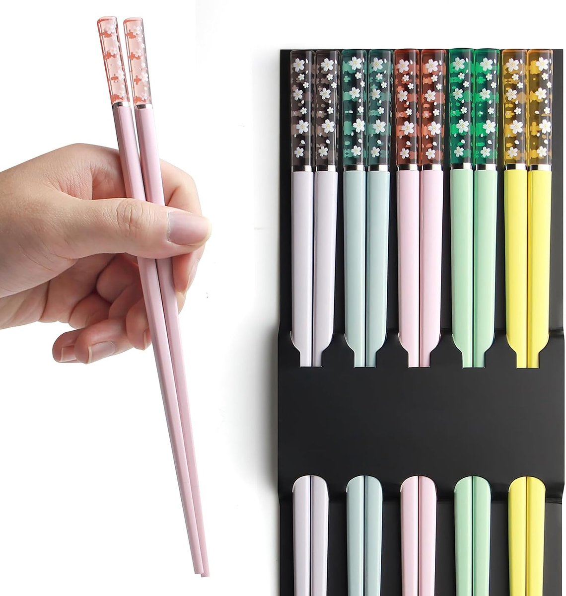Eetstokjes, 24,3 cm herbruikbare eetstokjes, Sakura Amber Gepersonaliseerde Kleurrijke Set, vaatwasmachinebestendig, Azië Japans China Koreaanse stijl