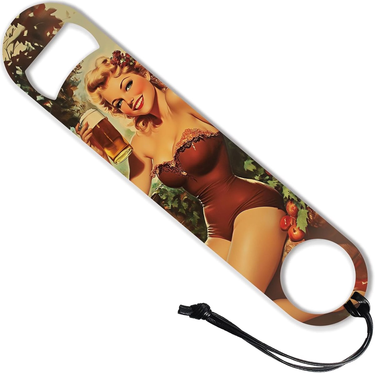 7 inch Bier Vrouw Art RVS Flesopener met PU Lederen Koord Retro Lady Bier Platte Flesopener voor Thuis Bar Restaurant Pub Keuken Restaurant