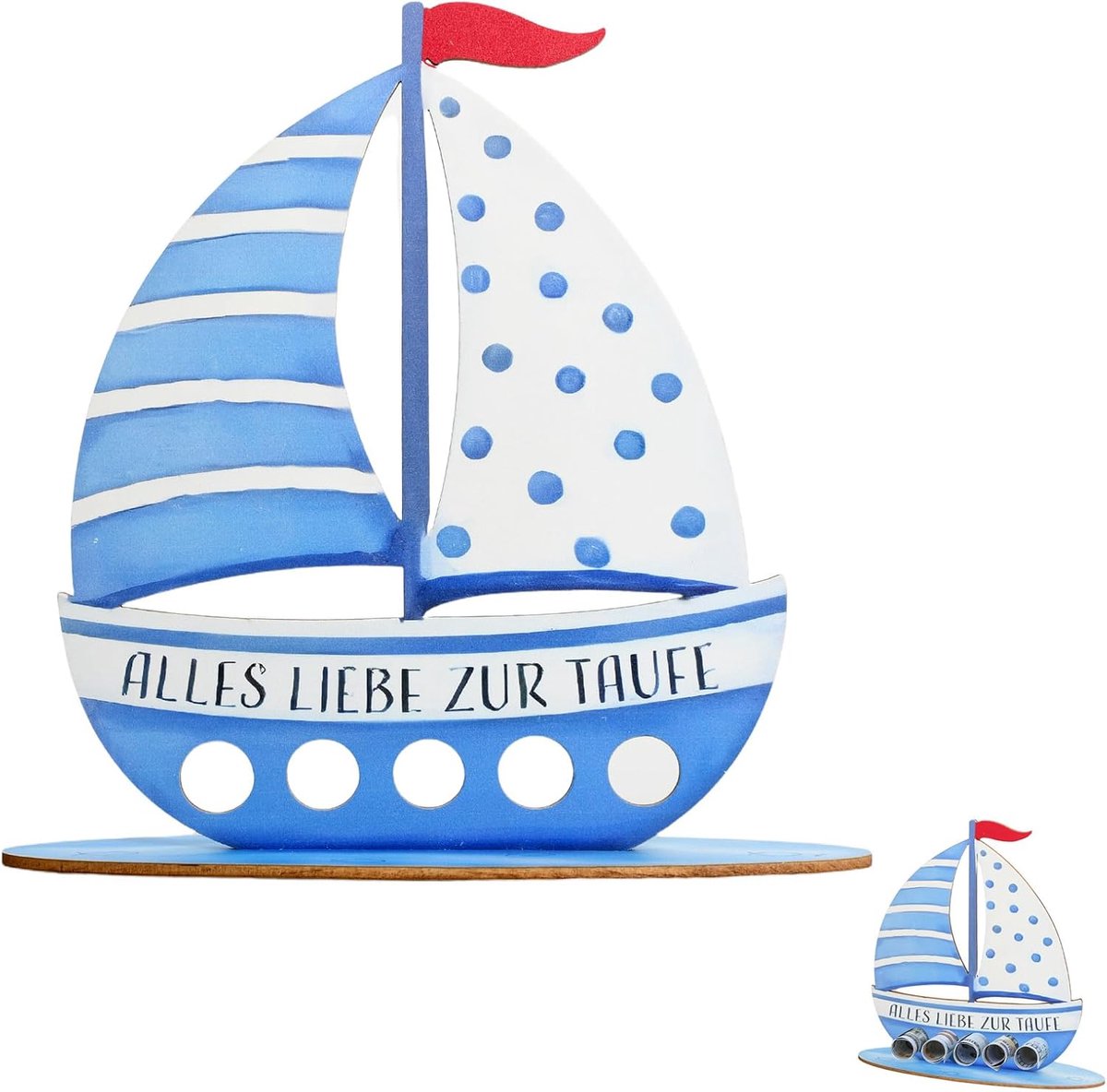 boot blauw hout met voet doopgeschenken jongens en meisjes doopgeschenk voor kinderen hoogte 19 cm breedte 19 cm