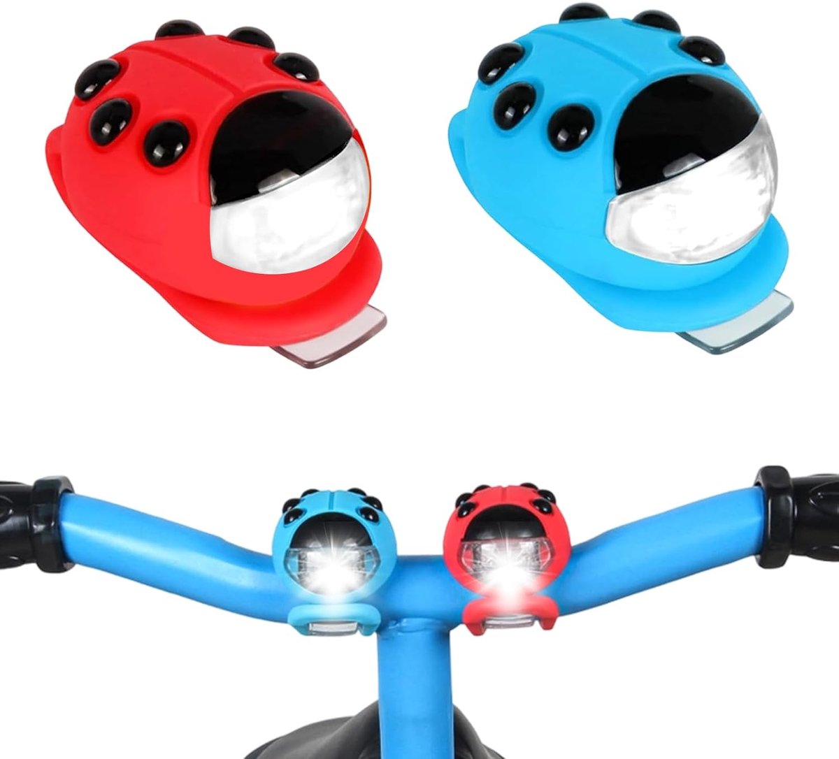 2 stuks kinderstep-licht, siliconen lieveheersbeestje met batterij, IPX5 waterdichte led-rugzak, kinderwagen, lichte loopfiets voor kinderscooter, wandelstok of rugzak (wit licht)