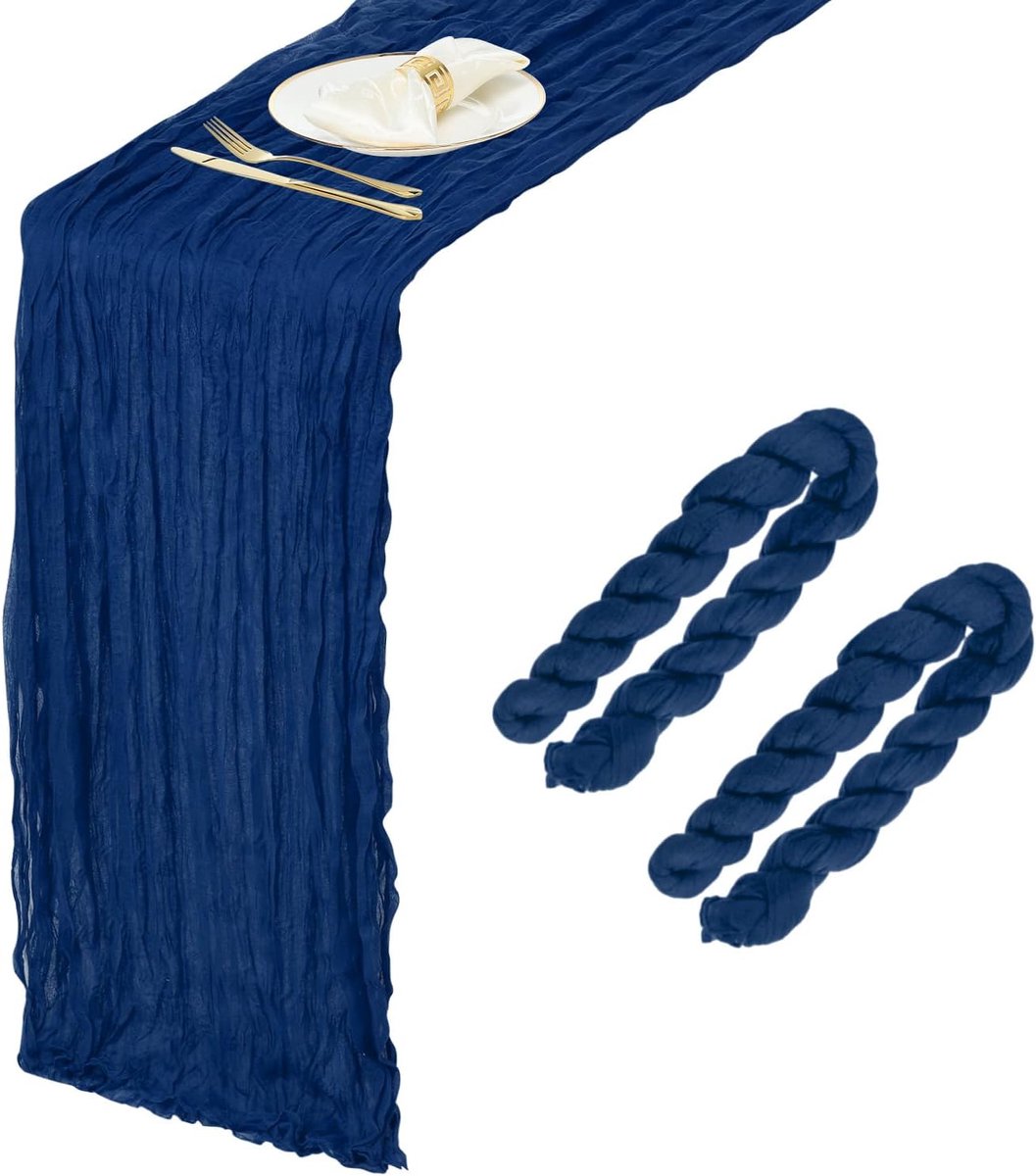 2 stuks marineblauw kaasdoek tafelloper 35,4 inch x 118 inch feestelijke tafel rustieke loper romantische gaas-tafeldecoratie voor bruiloft verjaardagsfeest