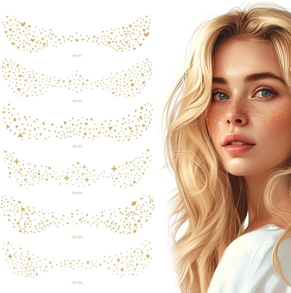 12 stuks glitter nep freckles tattoostickers - waterdichte tijdelijke gezichtstoeages met gouden sterren en punten voor festival | glitter zomersproeten tattoofolie voor feestjes en make-up