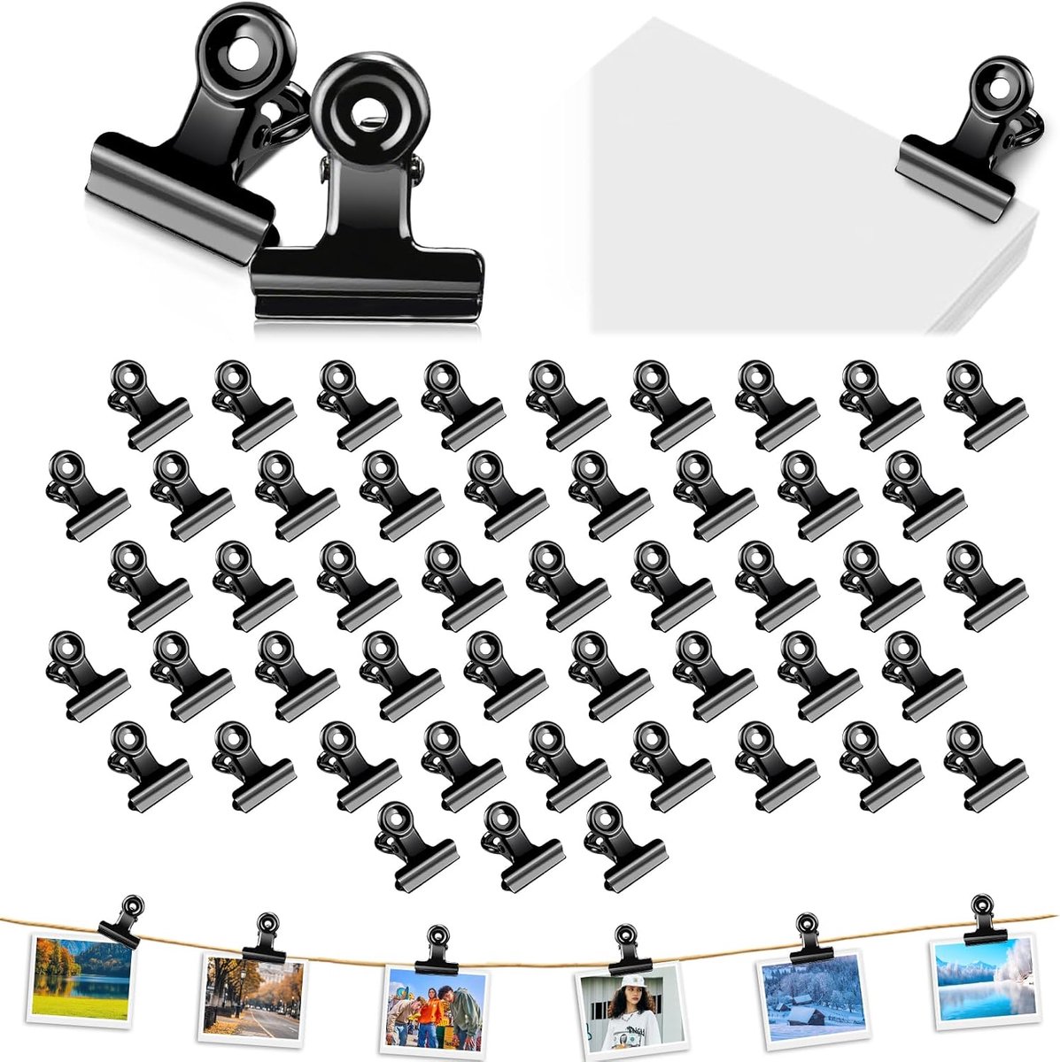 Bulldog paperclips, 50 stuks, metalen mini-klemmen, zwart, bulldogclips, 22 mm, scharnierclips, papiergeld, binder, metalen clips, briefklem voor tags, tassen, winkels, kantoor, keuken